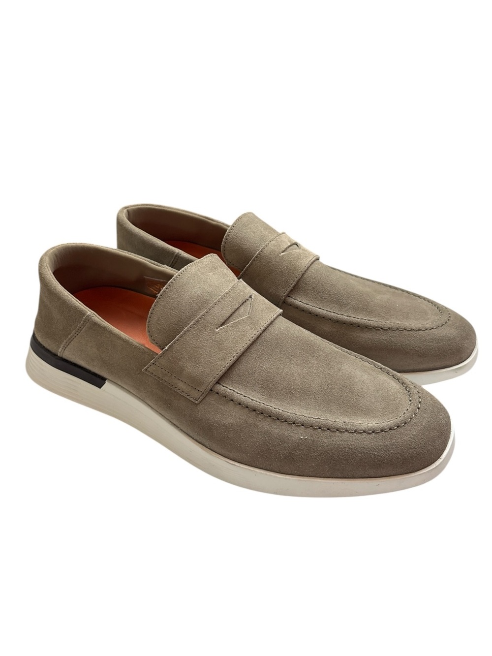 Wolf & Shepherd Suede Nubuck Monaco Crossover Penny Loafers Stone Beige Size 14M